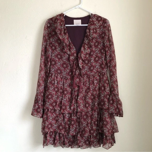 100% Silk Cinq á Sept Jasmine Floral Ruffle Fringe Dress - Picture 5 of 14